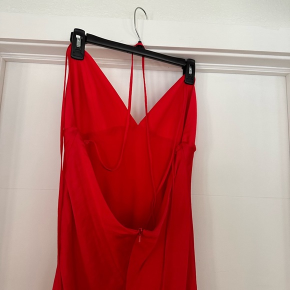 Bardot red silk long gown spaghetti straps - Picture 9 of 11